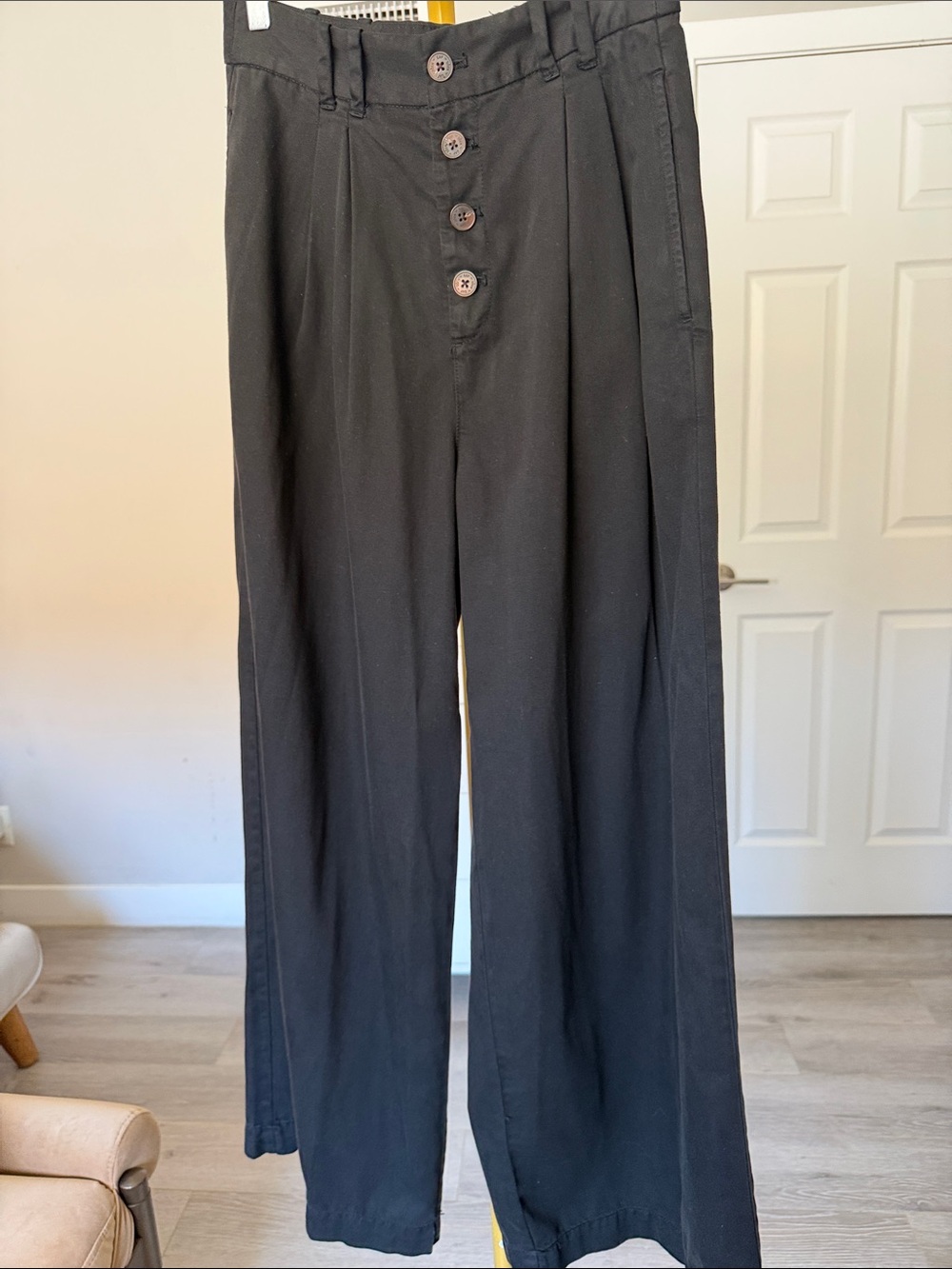 Wide-Leg High-Rise Button-Front Trousers - Black